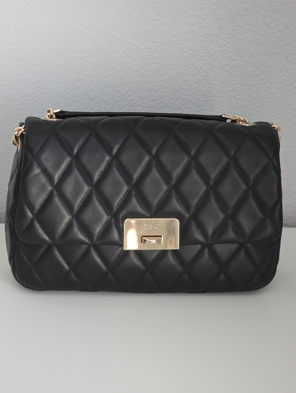 Kate Spade Carey Medium Flap Shoulder Bag, Black, Quilted, Gold Chain, Like New